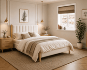 IFDCNatural Oak Cream Channel-Tufted Platform Bed IF-5917