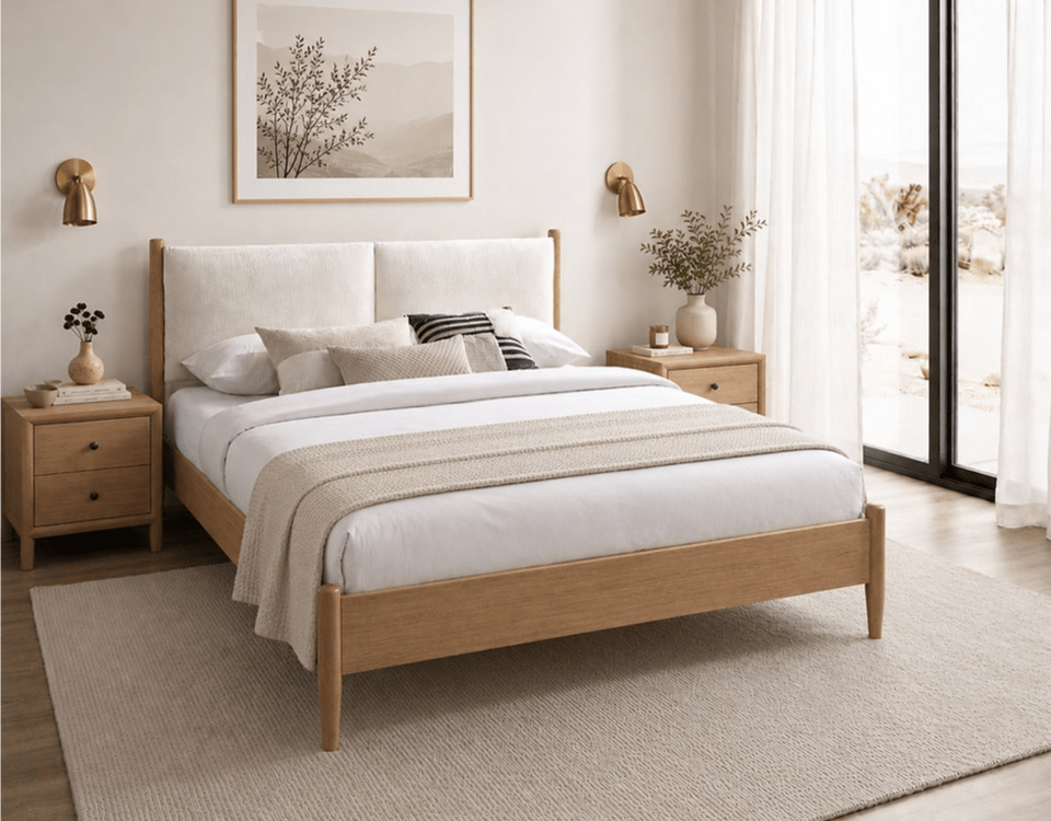 IFDCNatural Oak Upholstered Bed IF-5915