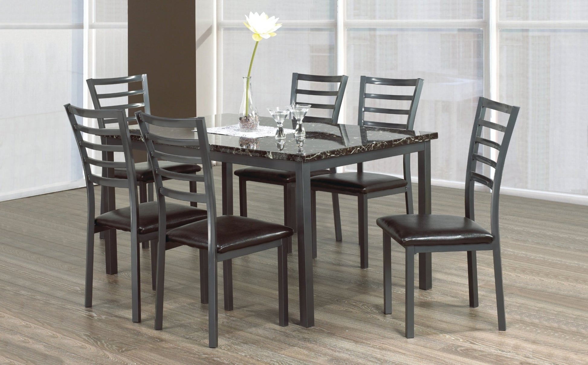 IFDCRectangular Faux Marble 7Pc Dining Set IF - 1027