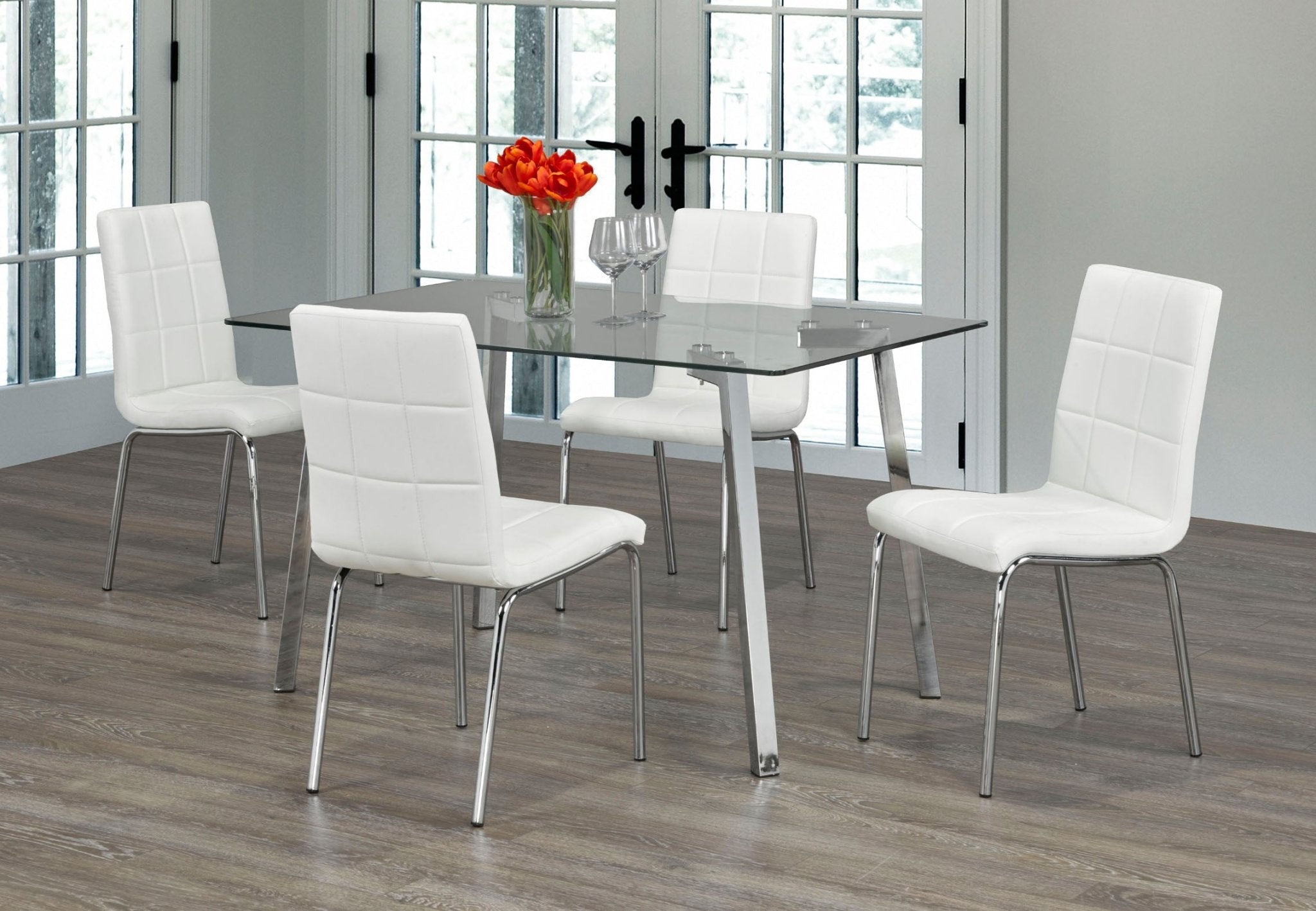 IFDCRectangular Glass 5pc Dining Set with white chairs T - 5065 C - 1761