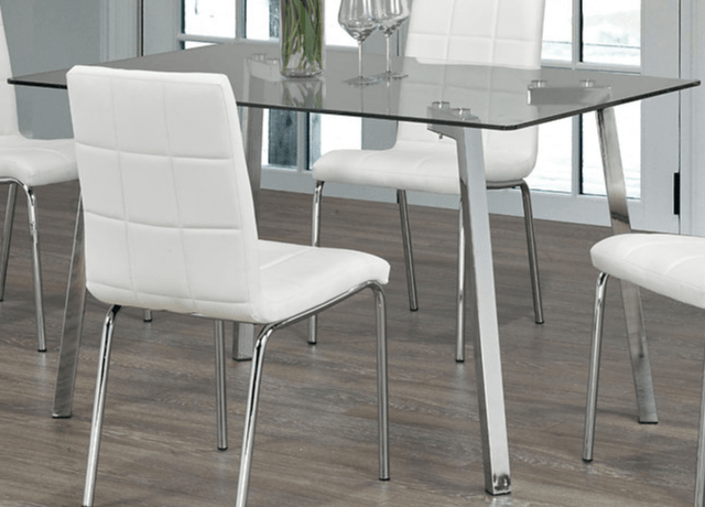 IFDCRectangular Glass 5pc Dining Set with white chairs T-5065 C-1761