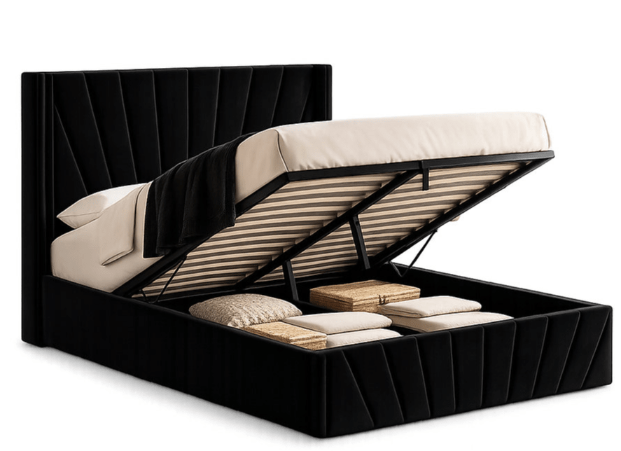 IFDCRich Black Velvet Hydraulic Storage Platform Bed IF-5873