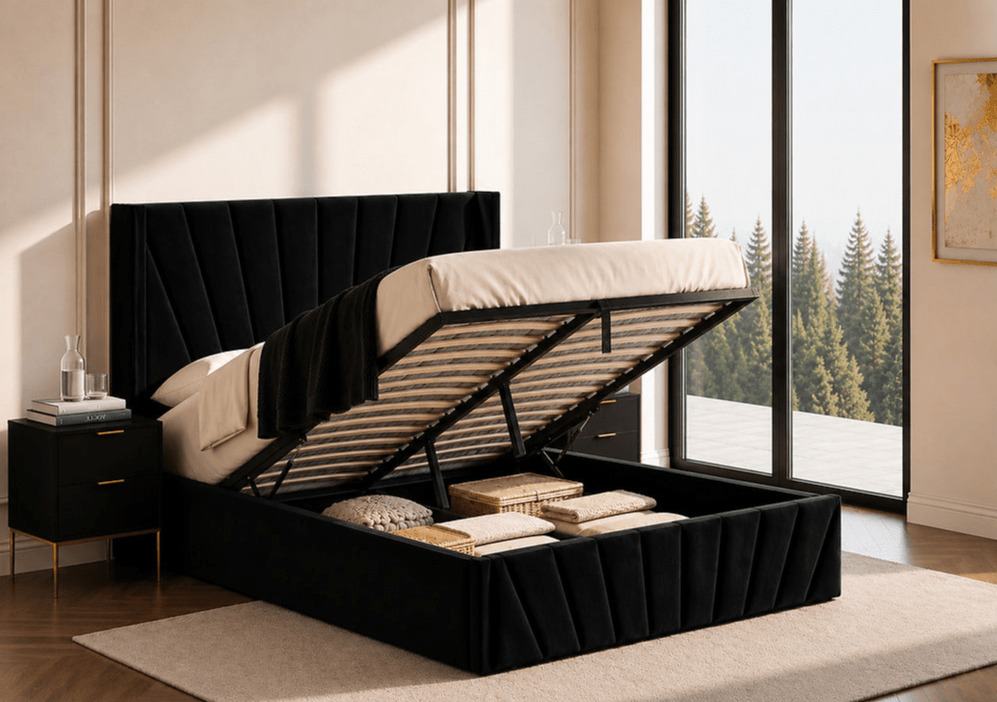 IFDCRich Black Velvet Hydraulic Storage Platform Bed IF-5873