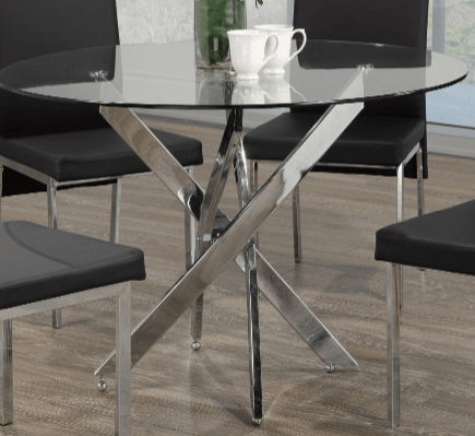 IFDCRound Glass 5pc Dining Set with 4 Black Chairs T-1447 C-5063