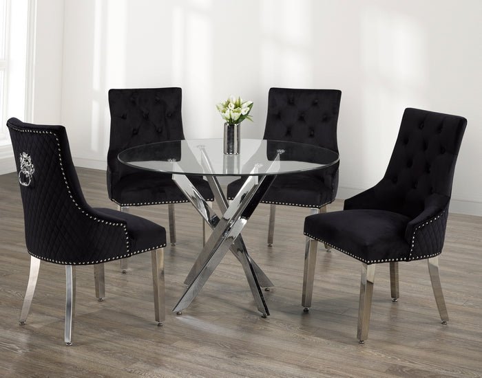 IFDCRound Glass 5pc Dining Set with Black Chairs T - 1447 C - 1251