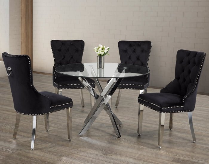 IFDCRound Glass 5pc Dining Set with Black Chiars T - 1447 C - 1261