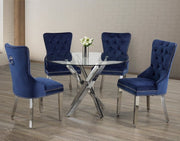 IFDCRound Glass 5pc Dining Set with Blue Chiars T - 1447 C - 1262