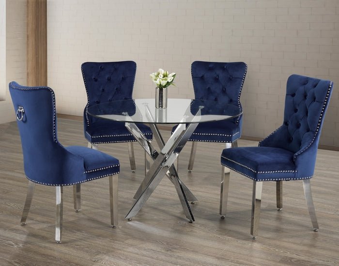 IFDCRound Glass 5pc Dining Set with Blue Chiars T - 1447 C - 1262