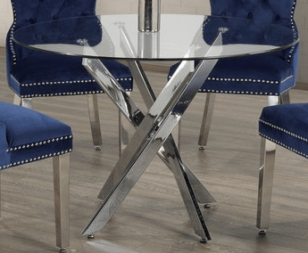IFDCRound Glass 5pc Dining Set with Blue Chiars T-1447 C-1262