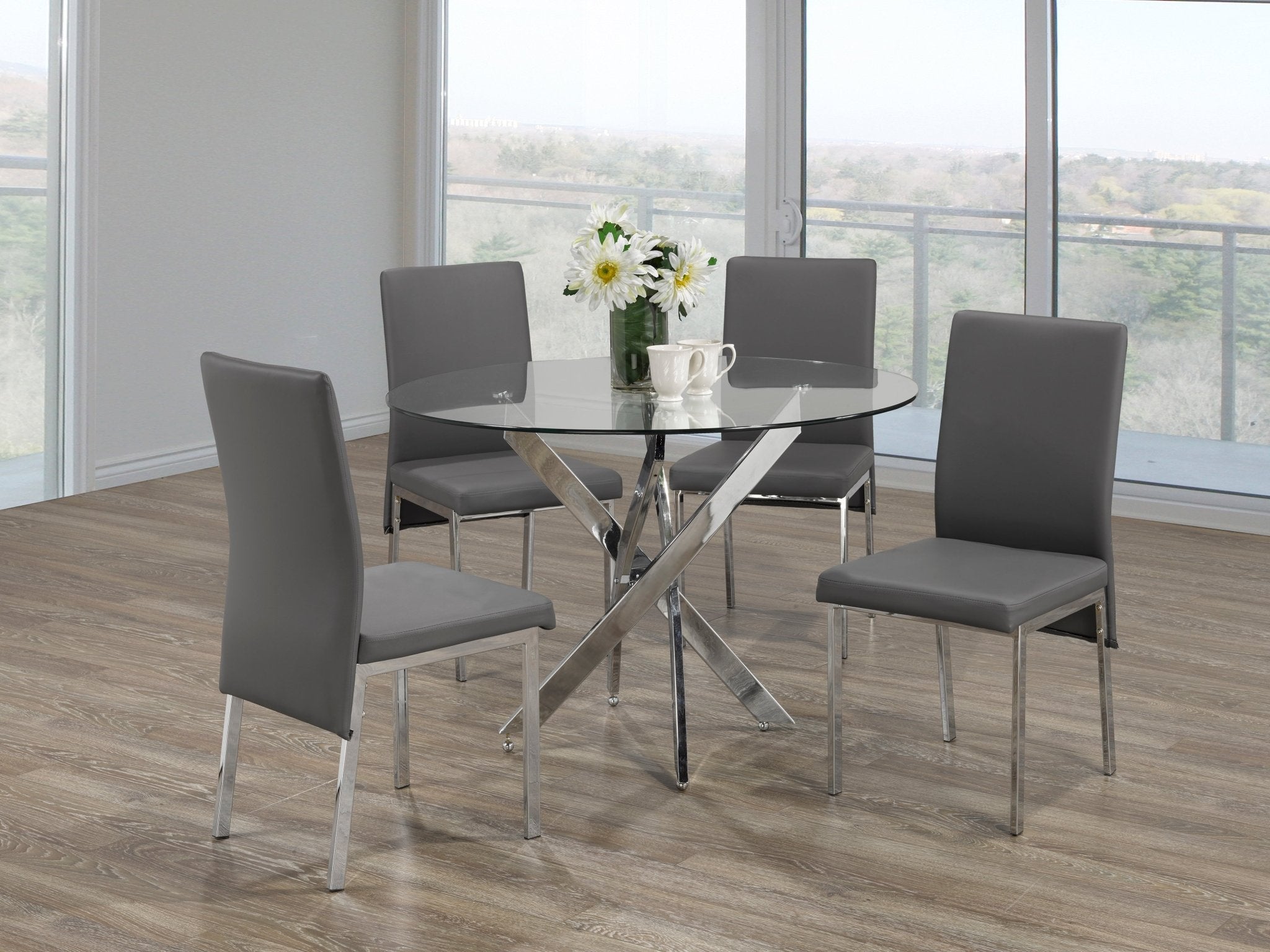 IFDCRound Glass 5pc Dining Set with Chrome Legs T - 1447 C - 5065