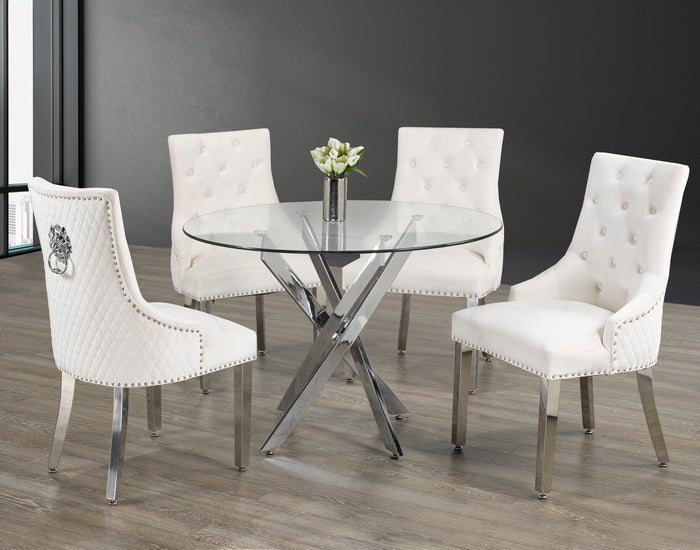 IFDCRound Glass 5pc Dining Set with Cream Chairs T - 1447 C - 1253