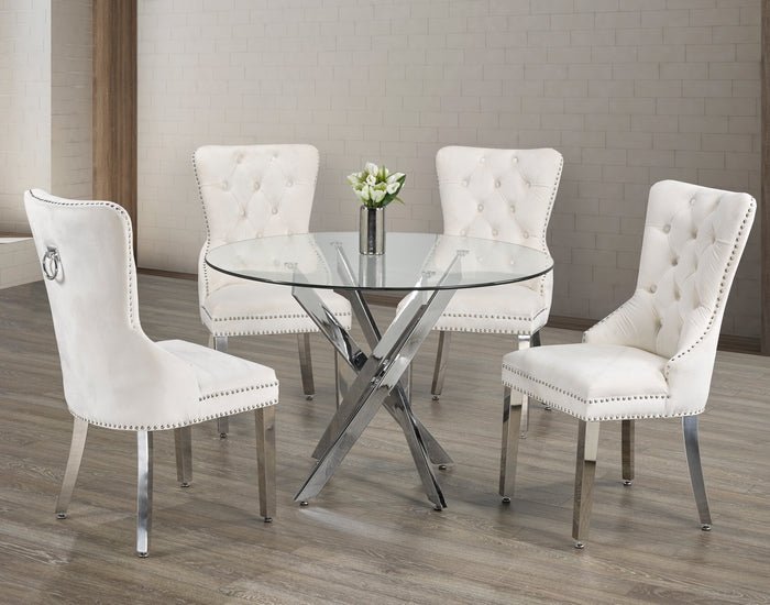 IFDCRound Glass 5pc Dining Set with Cream Chiars T - 1447 C - 1263