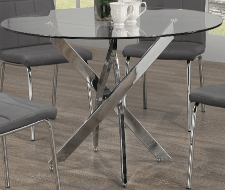 IFDCRound Glass 5pc Dining Set with Gray Chairs T-1447 C-1762