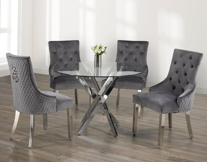 IFDCRound Glass 5pc Dining Set with Grey Chairs T - 1447 C - 1250
