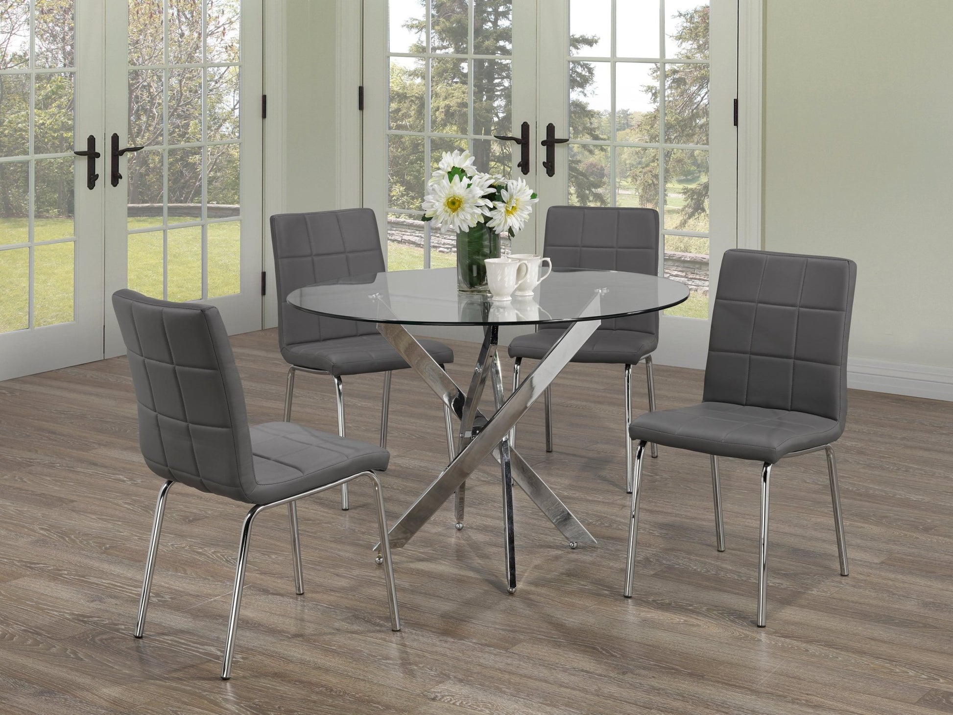 IFDCRound Glass 5pc Dining Set with Grey Chairs T - 1447 C - 1762