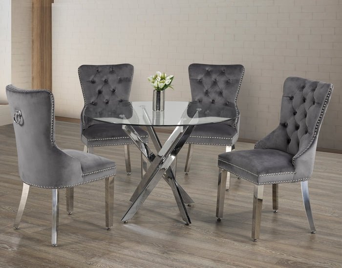 IFDCRound Glass 5pc Dining Set with Grey Chiars T - 1447 C - 1260