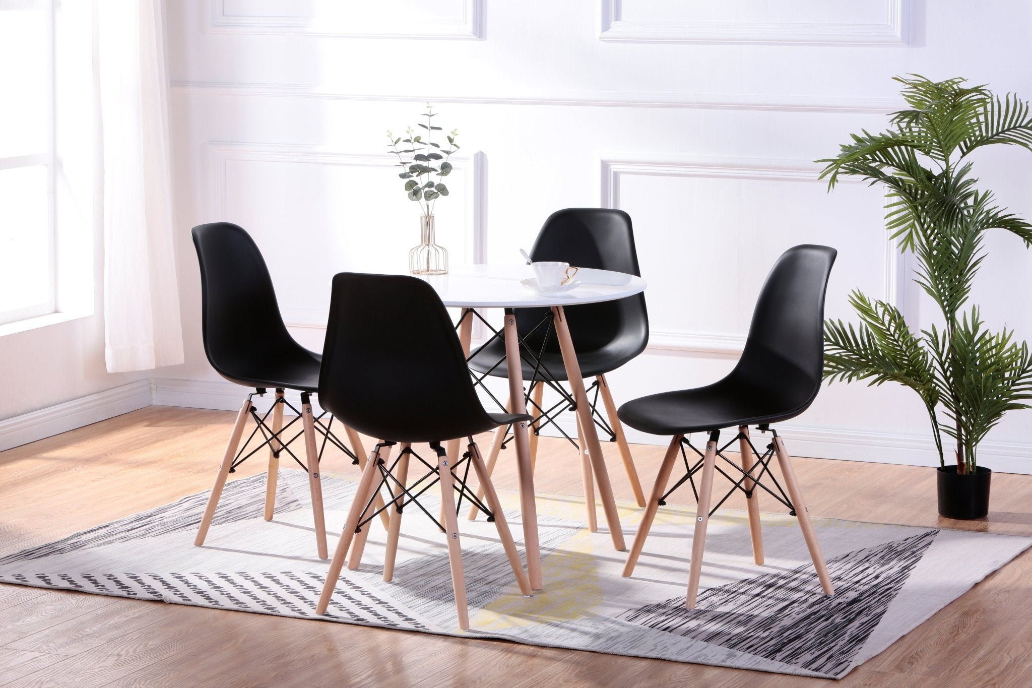 IFDCRound Lacquered Eiffel 5pc Dining Set with 4 Black Chiars T - 1405 C - 1420