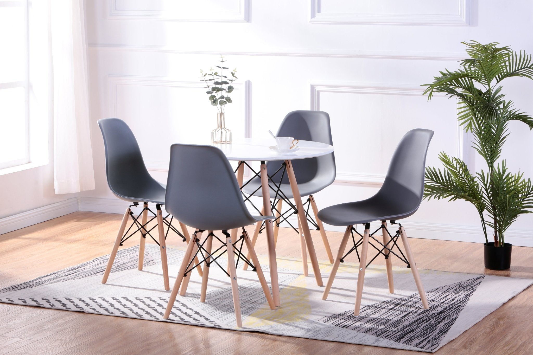 IFDCRound Lacquered Eiffel 5pc Dining Set with 4 Grey Chiars T - 1405 C - 1423