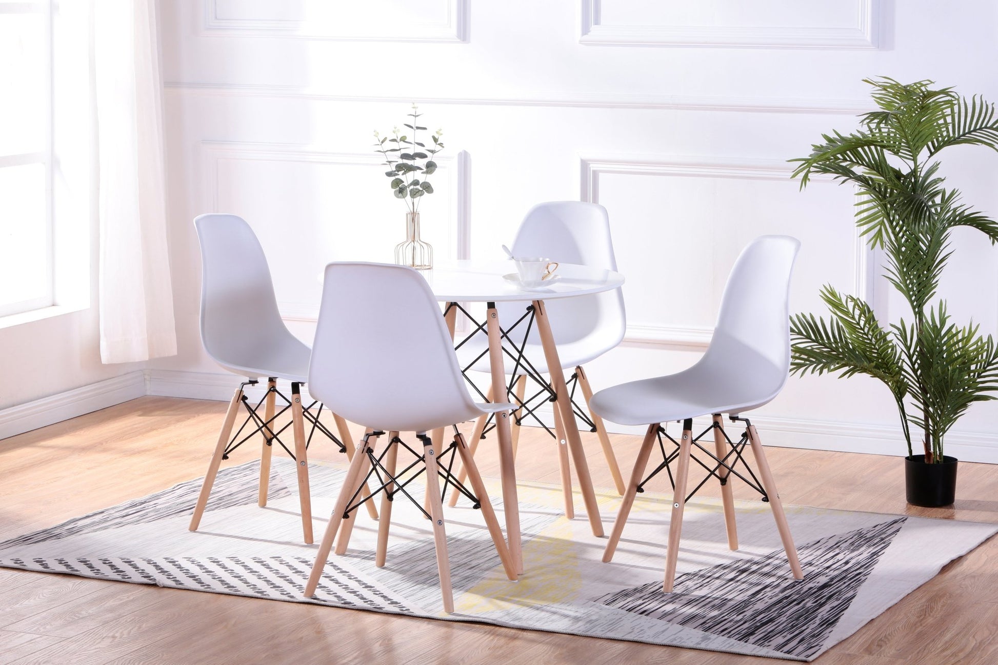 IFDCRound Lacquered Eiffel 5pc Dining Set with 4 White Chiars T - 1405 C - 1421