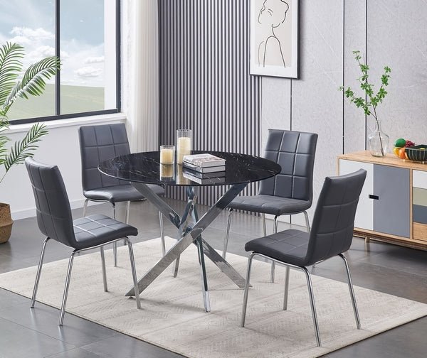 IFDCRound Tempered Black Marble 5pc Dining Set T - 1446 C - 1762