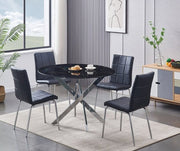 IFDCRound Tempered Black Marble 5pc Dining Set with 4 Black Chairs T - 1446 C - 1760