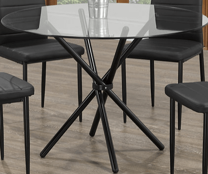 IFDCRound Tempered Clear Glass 5pc Dining Set with 4 Black Chairs T-1429 C-5053