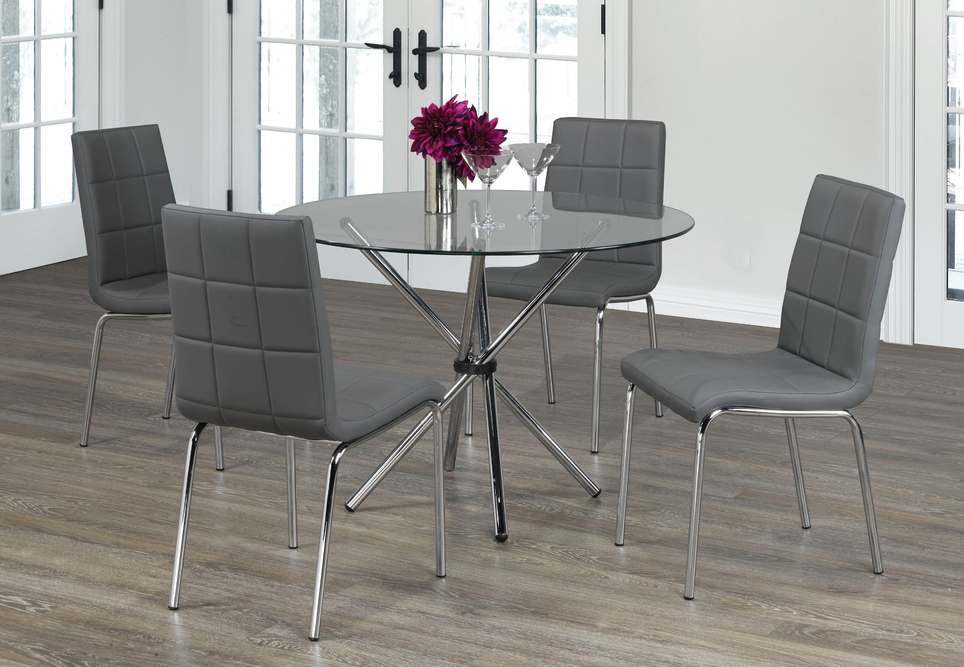 IFDCRound Tempered Clear Glass 5pc Dining Set with 4 Grey Chairs T - 1430 C - 1762
