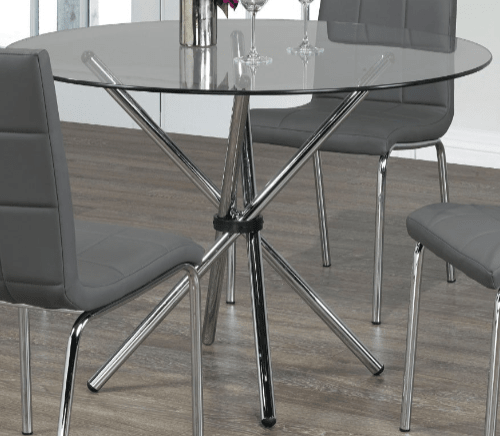 IFDCRound Tempered Clear Glass 5pc Dining Set with 4 Grey Chairs T-1430 C-1762