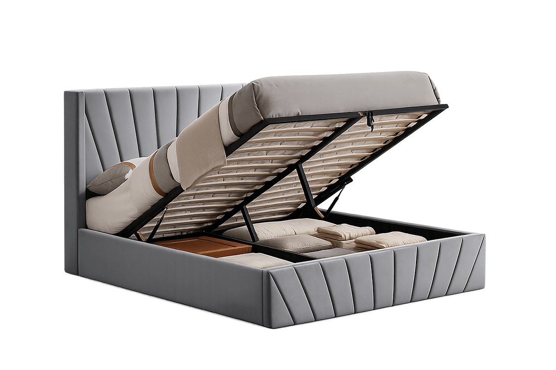 IFDCSilver Grey Velvet Hydraulic Storage Platform Bed IF-5870
