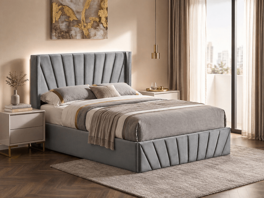 IFDCSilver Grey Velvet Hydraulic Storage Platform Bed IF-5870