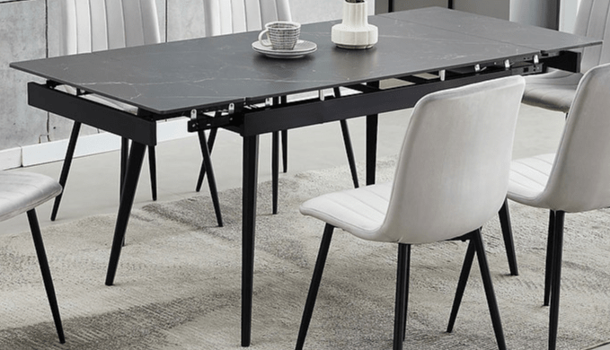 IFDCSintered Stone Marble 7pc Extension Dining Set T-1472 C-1473