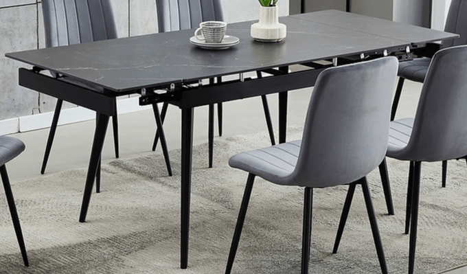 IFDCSintered Stone Marble 7pc Extension Dining Set T-1472 C-1474