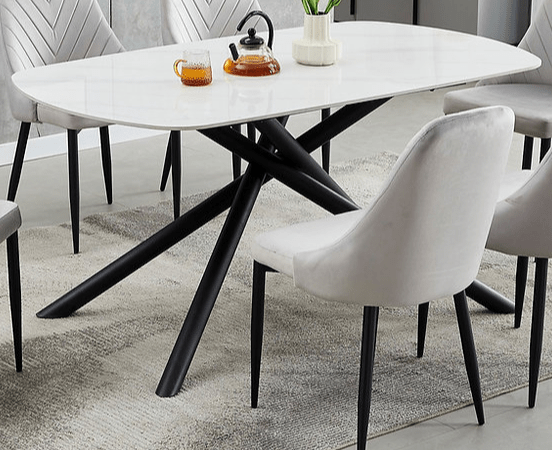 IFDCSintered Stone White Marble 7pc Dining Set T-1530 C-1531