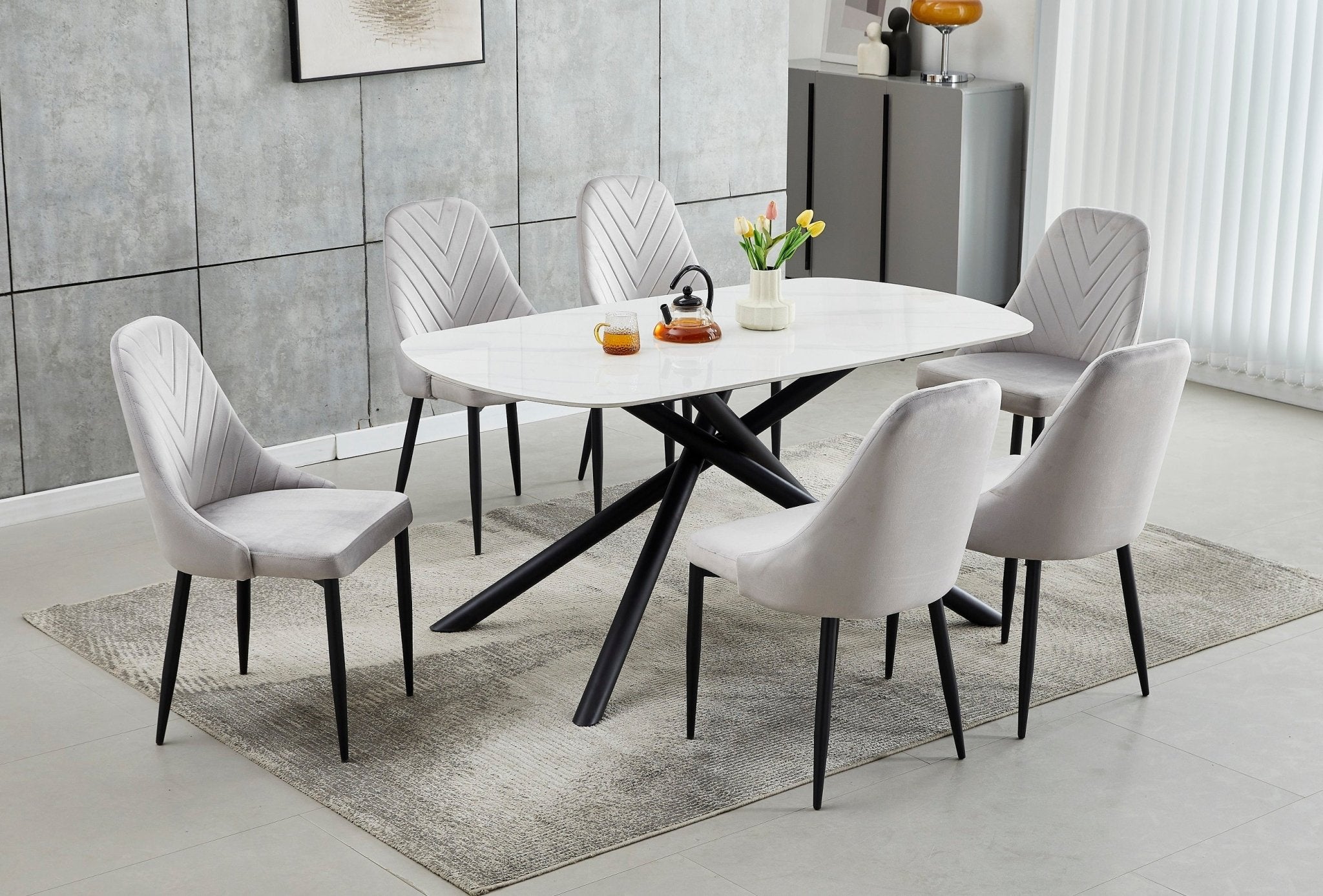 IFDCSintered Stone White Marble 7pc Dining Set T - 1530 C - 1531