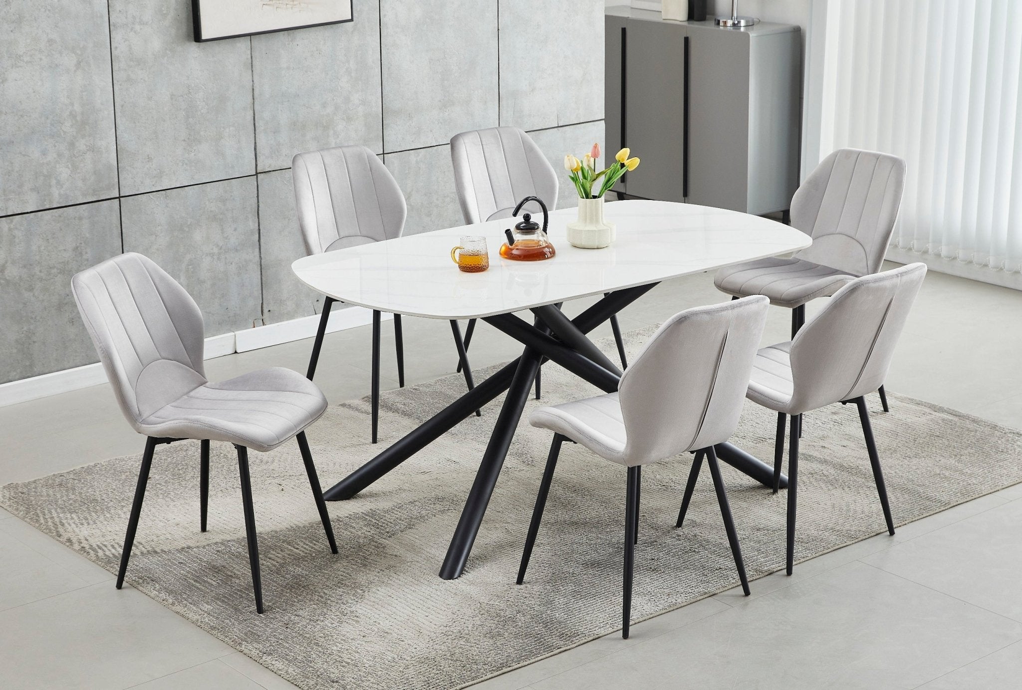 IFDCSintered Stone White Marble 7pc Dining Set T - 1530 C - 1535
