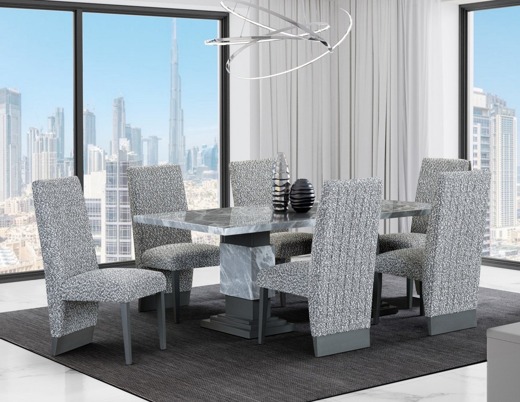 IFDCSoft Grey Fabric 7pc Dining Set IF - 1600