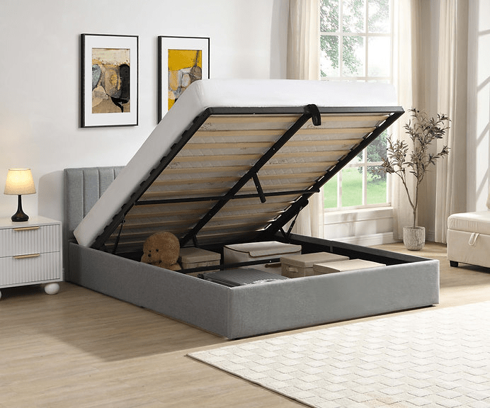 IFDCSoft Grey Fabric Vertical-Tufted Hydraulic Lift Platform Bed IF 5163