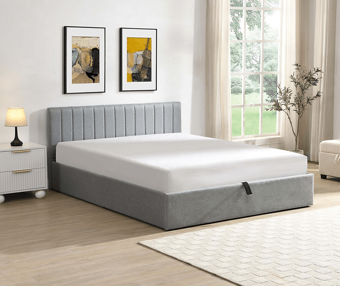 IFDCSoft Grey Fabric Vertical-Tufted Hydraulic Lift Platform Bed IF 5163