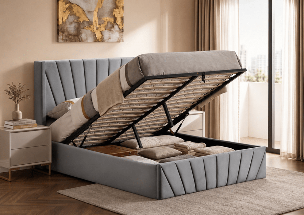 IFDCSoft Silver Grey Velvet Storage Bed IF-5870