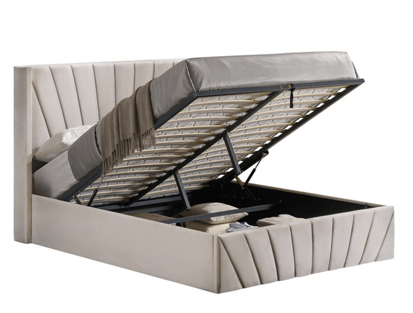 IFDCSoft Warm Ivory Velvet Storage Bed IF-5872
