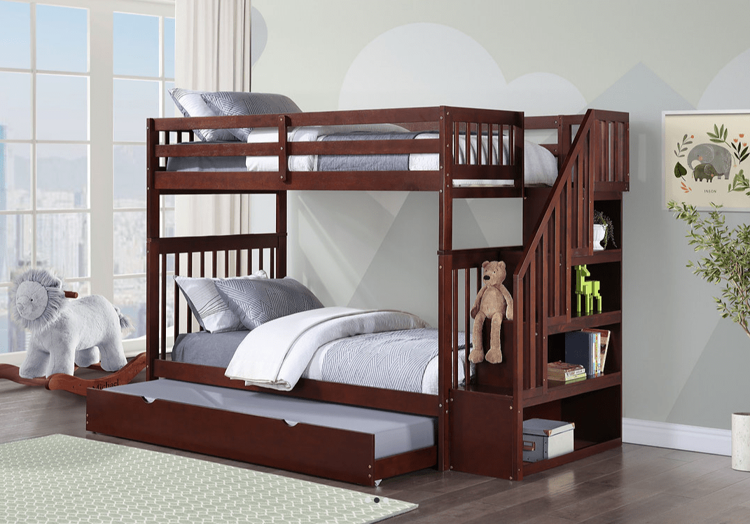 IFDCSolid Wood Staircase Bunk Bed with Storage Shelves (Single/Single) B - 1845