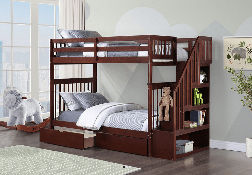IFDCSolid Wood Staircase Bunk Bed with Storage Shelves (Single/Single) B - 1845