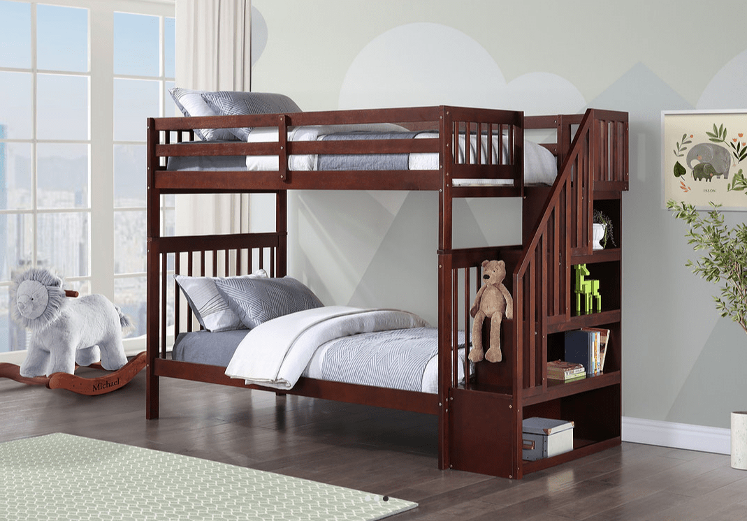 IFDCSolid Wood Staircase Bunk Bed with Storage Shelves (Single/Single) B - 1845