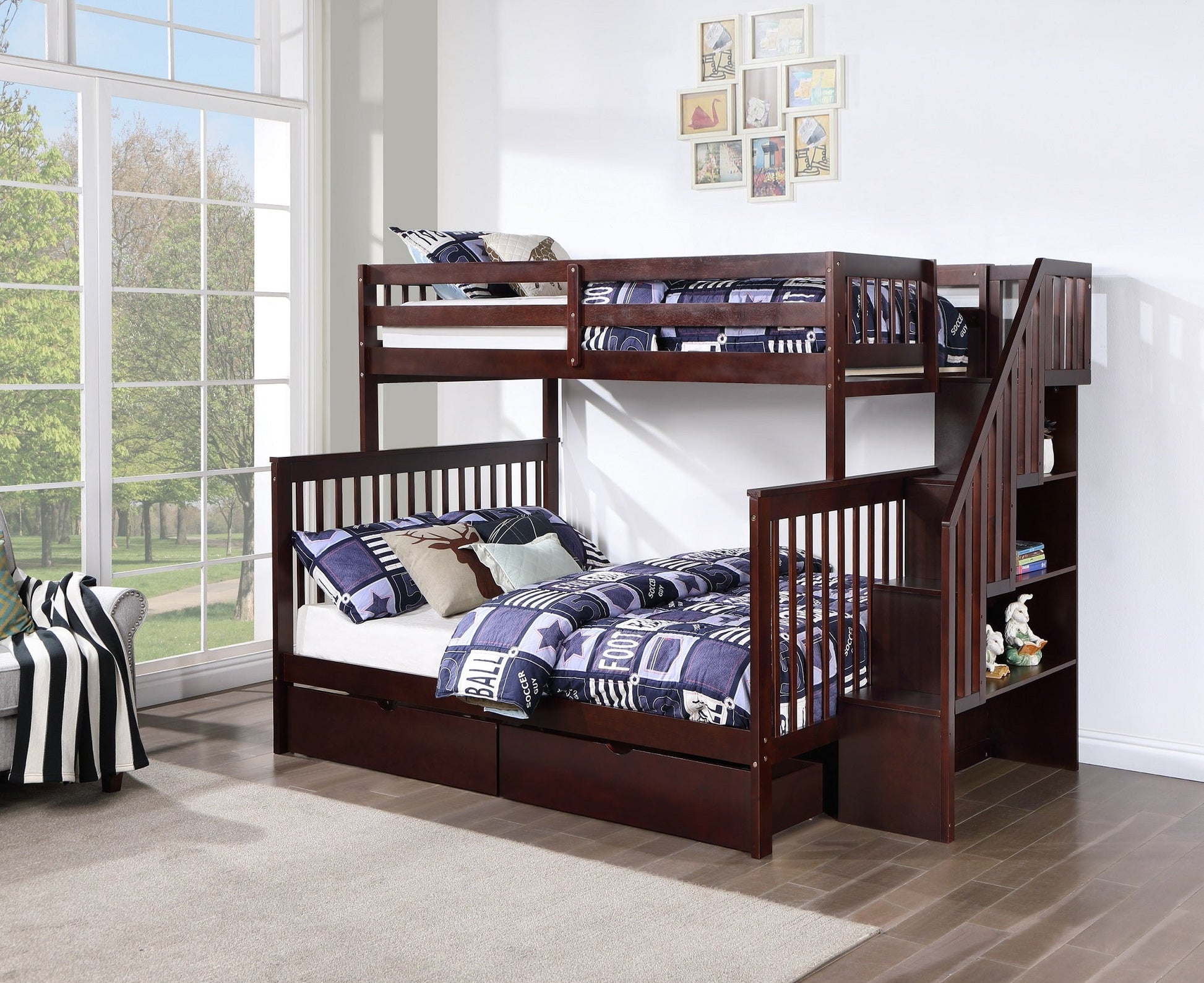 IFDCStaircase Bunk Bed Set Espresso B - 1850 (Single/Double)