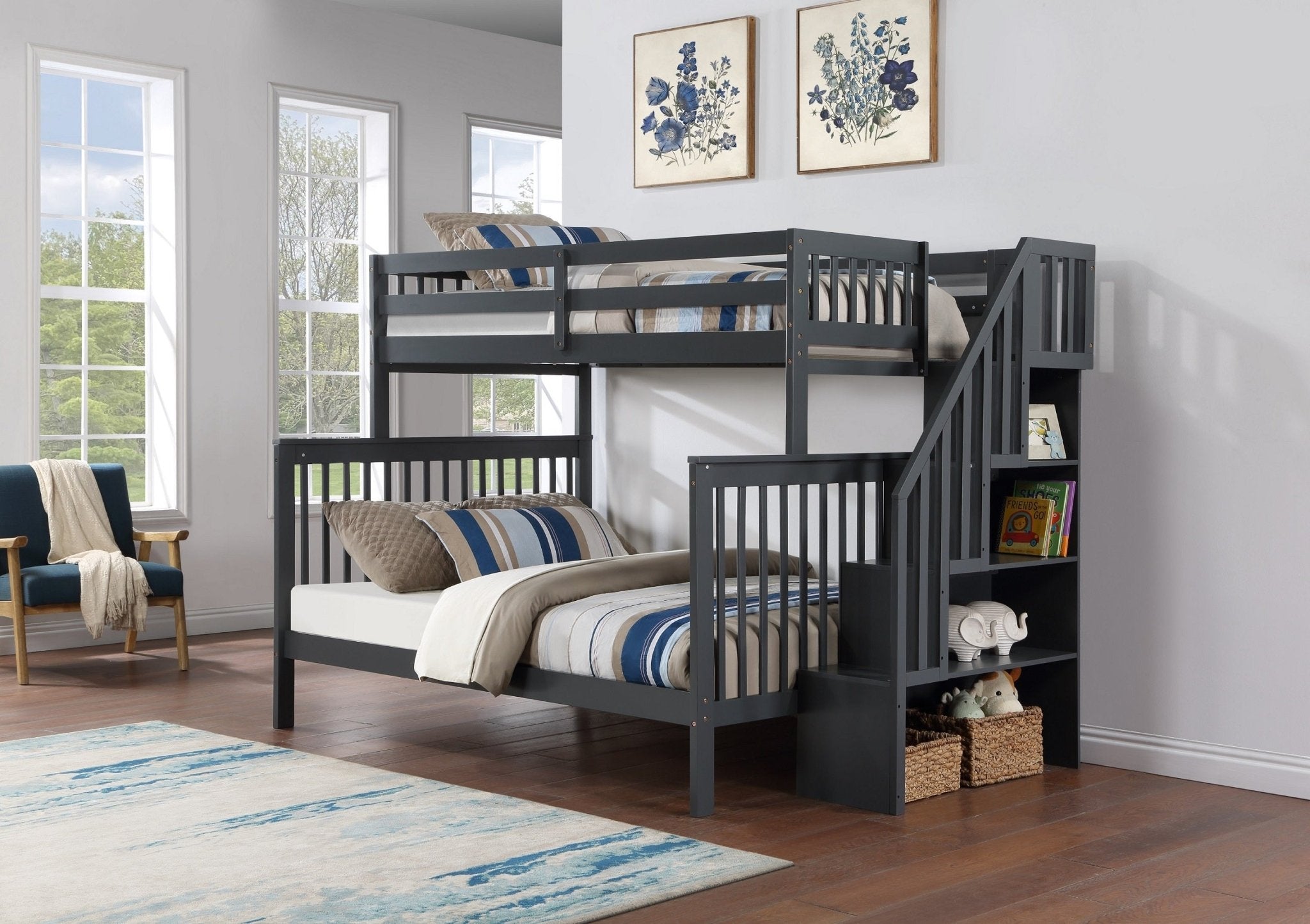 IFDCStaircase Bunk Bed Set Grey B - 1851 (Single/Double)