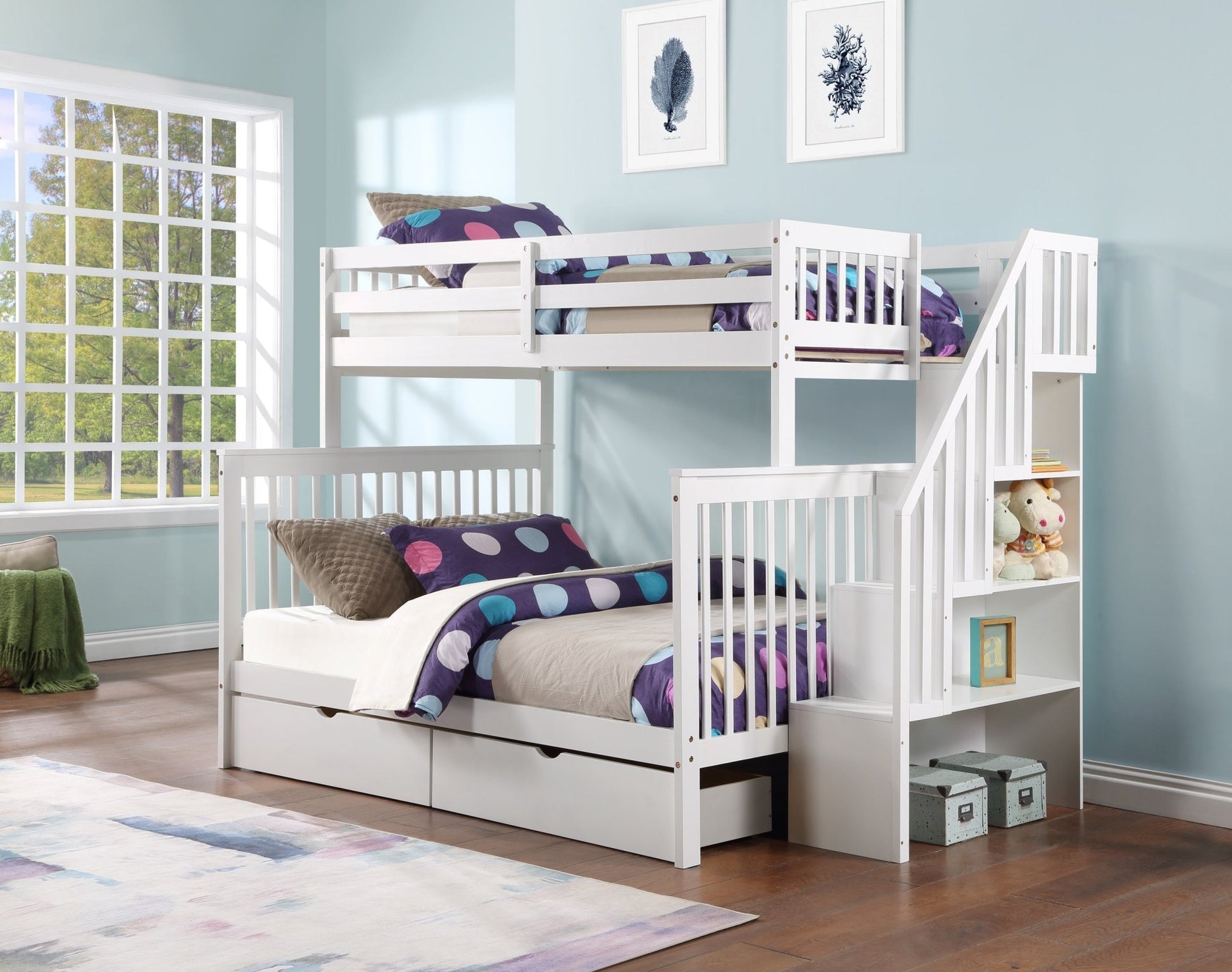 IFDCStaircase Bunk Bed White B - 1852 (Single/Double)