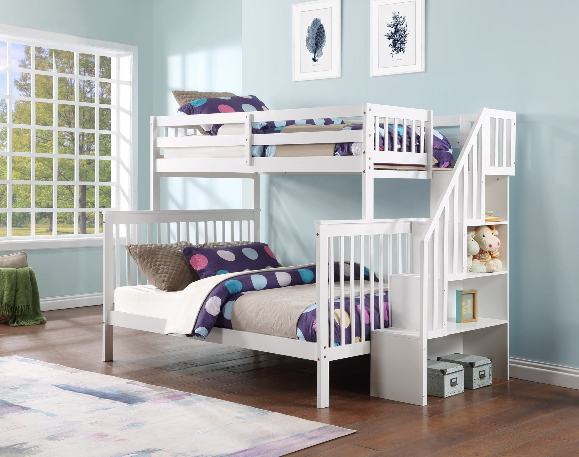 IFDCStaircase Bunk Bed White B - 1852 (Single/Double)