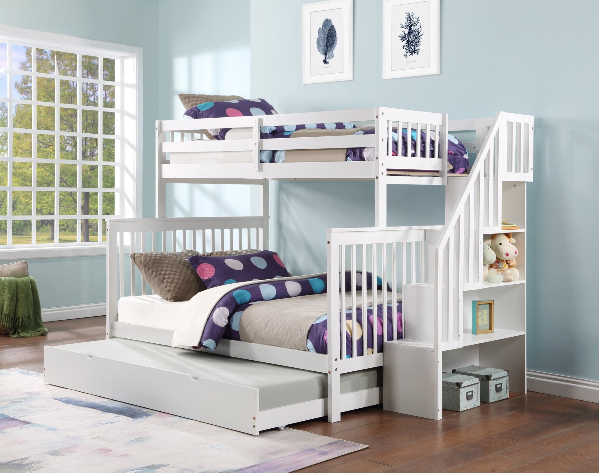 IFDCStaircase Bunk Bed White B - 1852 (Single/Double)