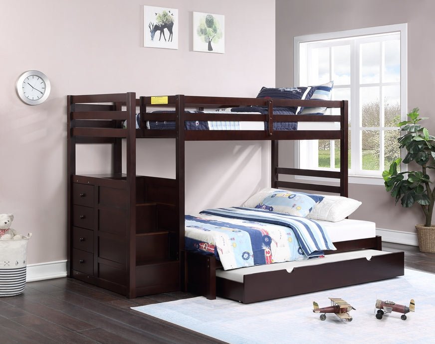IFDCStaircase Espresso Bunk Bed with Extension Kit B - 1890 - EK (Single/Double)