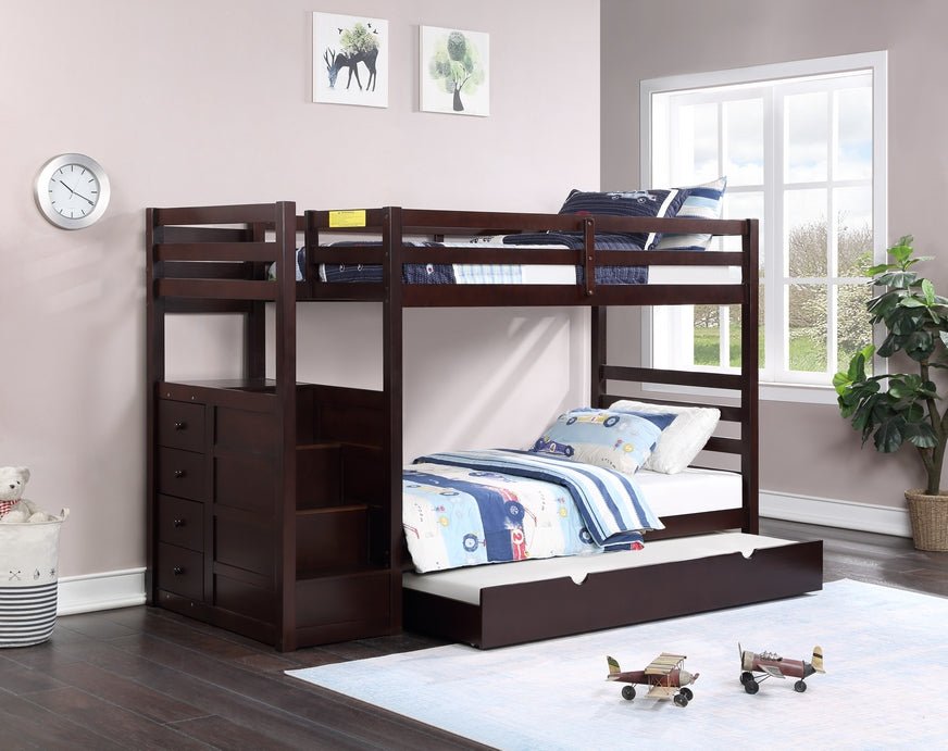 IFDCStaircase Espresso Bunk Bed with Extension Kit B - 1890 - EK (Single/Double)